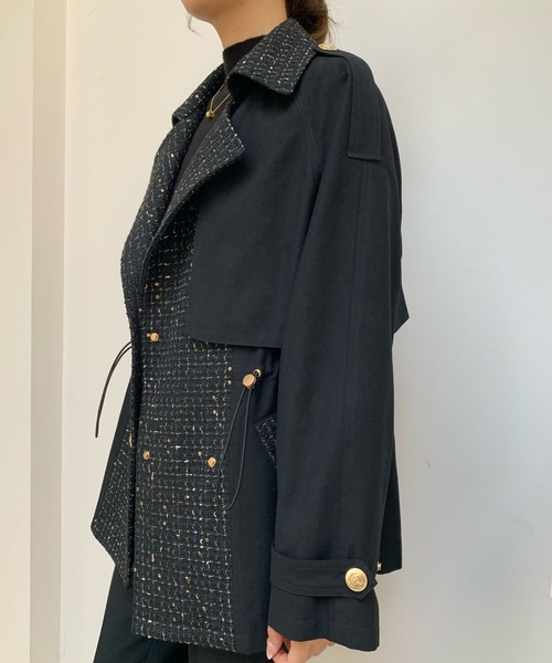 BIRTHDAY BASH(バースデイバッシュ)の「TWEED DOCKING TRENCH COAT(ツイードドッキングトレンチコート)(トレンチコート・レディース・ブラック・FREE)」の17枚目の写真
