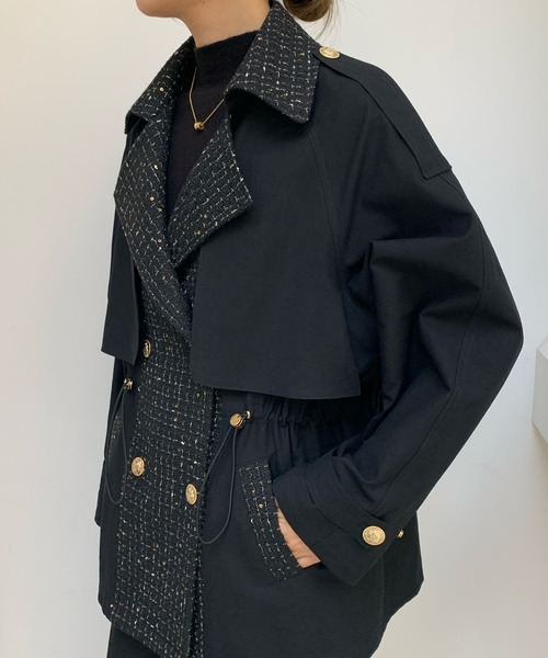 BIRTHDAY BASH(バースデイバッシュ)の「TWEED DOCKING TRENCH COAT(ツイードドッキングトレンチコート)(トレンチコート・レディース・ブラック・FREE)」の18枚目の写真