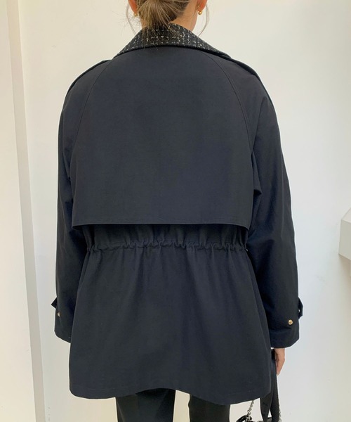 BIRTHDAY BASH(バースデイバッシュ)の「TWEED DOCKING TRENCH COAT(ツイードドッキングトレンチコート)(トレンチコート・レディース・ブラック・FREE)」の22枚目の写真
