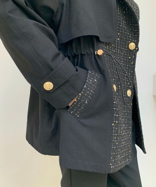 BIRTHDAY BASH(バースデイバッシュ)の「TWEED DOCKING TRENCH COAT(ツイードドッキングトレンチコート)(トレンチコート・レディース・ブラック・FREE)」の20枚目の写真