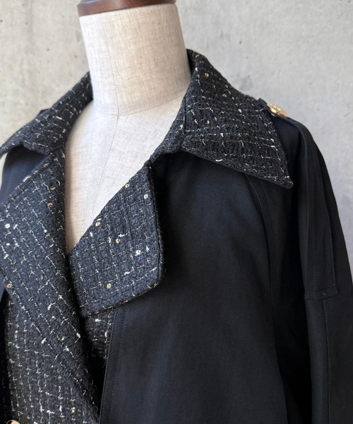 BIRTHDAY BASH(バースデイバッシュ)の「TWEED DOCKING TRENCH COAT(ツイードドッキングトレンチコート)(トレンチコート・レディース・ブラック・FREE)」の19枚目の写真
