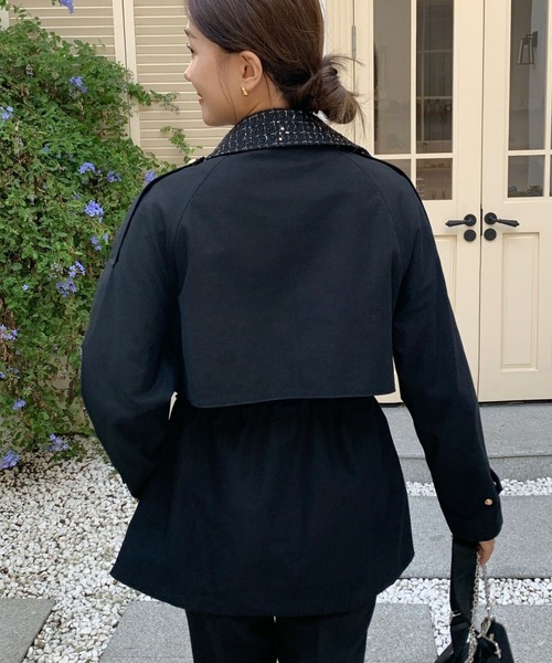 BIRTHDAY BASH(バースデイバッシュ)の「TWEED DOCKING TRENCH COAT(ツイードドッキングトレンチコート)(トレンチコート・レディース・ブラック・FREE)」の16枚目の写真