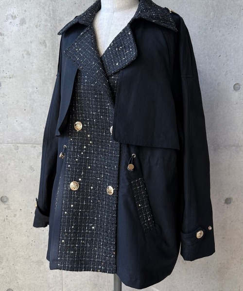 BIRTHDAY BASH(バースデイバッシュ)の「TWEED DOCKING TRENCH COAT(ツイードドッキングトレンチコート)(トレンチコート・レディース・ブラック・FREE)」の21枚目の写真