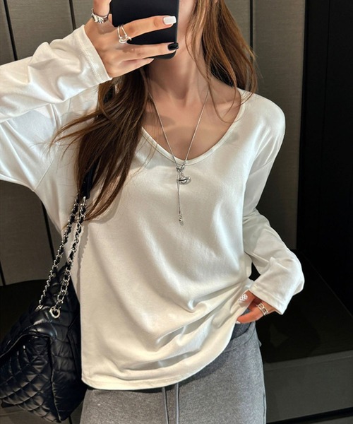 GLAMOROUS JANE（グラマラスジェーン）の「ⅤネックロンT（Tシャツ/カットソー・レディース・ホワイト/ブラウン/杢グレー/ブラック・FREE）」の6枚目の写真