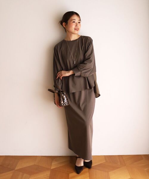 le.coeur blanc(ルクールブラン)の「MVS天竺布帛ドッキングプル×スカートセット(ワンピース・レディース・モカ/ブラック・38)」の4枚目の写真