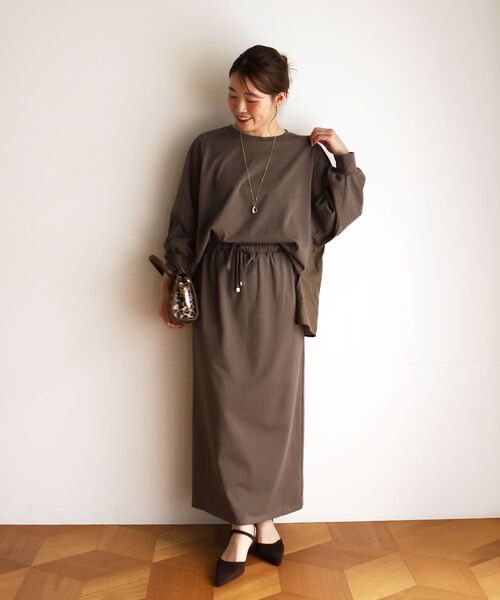 le.coeur blanc(ルクールブラン)の「MVS天竺布帛ドッキングプル×スカートセット(ワンピース・レディース・モカ/ブラック・38)」の7枚目の写真