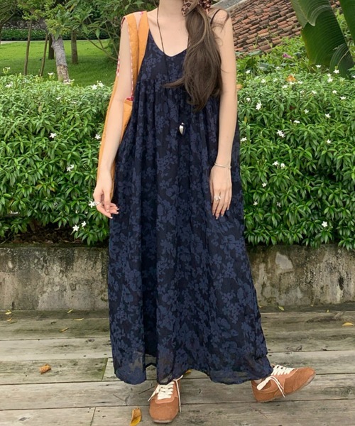 FLINEA(フリネア)の「ジャカードキャミワンピース(ワンピース・レディース・ダークブルー・FREE)」の1枚目の写真