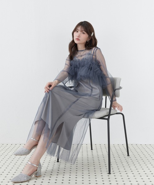 Kana(カナ)の「マルチウェイボリュームフラワープリントフリルドレス パーティー 結婚式 お呼ばれ オケージョン(ドレス・レディース・オレンジ/ブラック/グリーン/ベージュ/ブルー/ブラウン・M)」の5枚目の写真