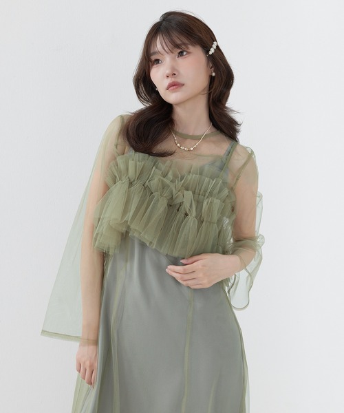 Kana(カナ)の「マルチウェイボリュームフラワープリントフリルドレス パーティー 結婚式 お呼ばれ オケージョン(ドレス・レディース・オレンジ/ブラック/グリーン/ベージュ/ブルー/ブラウン・M)」の4枚目の写真