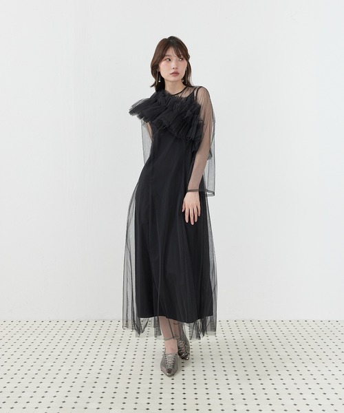 Kana(カナ)の「マルチウェイボリュームフラワープリントフリルドレス パーティー 結婚式 お呼ばれ オケージョン(ドレス・レディース・オレンジ/ブラック/グリーン/ベージュ/ブルー/ブラウン・M)」の14枚目の写真