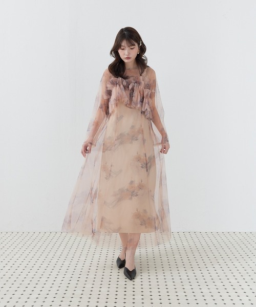 Kana(カナ)の「マルチウェイボリュームフラワープリントフリルドレス パーティー 結婚式 お呼ばれ オケージョン(ドレス・レディース・オレンジ/ブラック/グリーン/ベージュ/ブルー/ブラウン・M)」の12枚目の写真