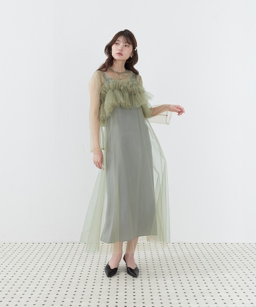 Kana(カナ)の「マルチウェイボリュームフラワープリントフリルドレス パーティー 結婚式 お呼ばれ オケージョン(ドレス・レディース・オレンジ/ブラック/グリーン/ベージュ/ブルー/ブラウン・M)」の7枚目の写真