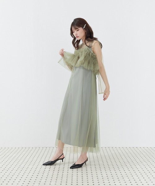 Kana(カナ)の「マルチウェイボリュームフラワープリントフリルドレス パーティー 結婚式 お呼ばれ オケージョン(ドレス・レディース・オレンジ/ブラック/グリーン/ベージュ/ブルー/ブラウン・M)」の8枚目の写真