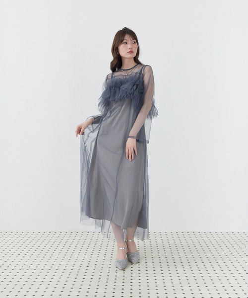 Kana(カナ)の「マルチウェイボリュームフラワープリントフリルドレス パーティー 結婚式 お呼ばれ オケージョン(ドレス・レディース・オレンジ/ブラック/グリーン/ベージュ/ブルー/ブラウン・M)」の10枚目の写真