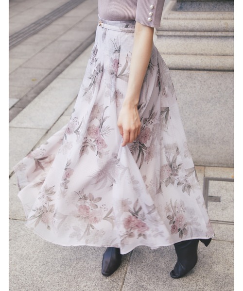 tocco closet(トッコ クローゼット)の「ストーン付きベルテッドシアーフラワーチェックタックスカート(スカート・レディース・ピンクベージュ/モカ・M)」の14枚目の写真