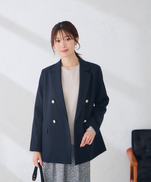 a.v.v（アーヴェヴェ）の「【WEB限定】ダブルブレスト ジャケット【洗える/裏起毛】（テーラードジャケット・レディース・ダークグレー/ネイビー/ライトグレー・40/36/38）」の5枚目の写真