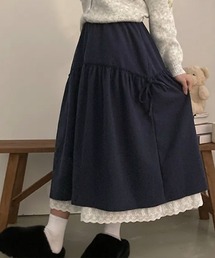 サイドリボン レースレイヤードロングスカート