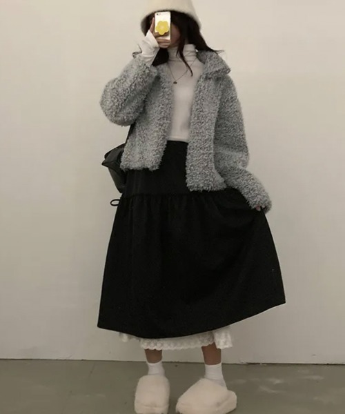 Emilie(エミリー)の「サイドリボン レースレイヤードロングスカート(スカート・レディース・ネイビー/クリーム/チャコールグレー/ブラック・FREE)」の21枚目の写真
