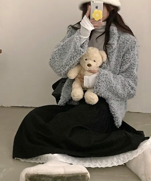 Emilie(エミリー)の「サイドリボン レースレイヤードロングスカート(スカート・レディース・ネイビー/クリーム/チャコールグレー/ブラック・FREE)」の22枚目の写真