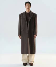 カシミヤブレンドダディショルダーシングルロングコート[ヘザーブラウン]