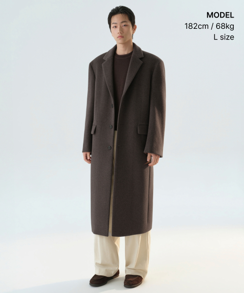 MUSINSA STANDARD（ムシンサスタンダード）の「カシミヤブレンドダディショルダーシングルロングコート[ヘザーブラウン]（チェスターコート・メンズ・その他・MEDIUM/LARGE/X-LARGE/2XL）」の2枚目の写真