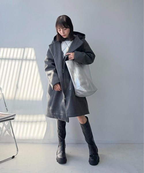 AS KNOW AS plus(アズノゥアズプラス)の「☆フード付きジップロングコート(ダウンジャケット/コート・レディース・アイボリー/ブラック/ダークグレー・FREE)」の20枚目の写真