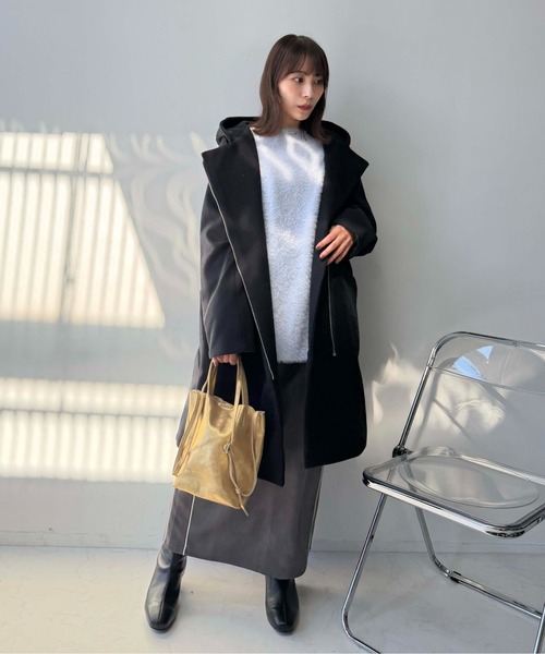 AS KNOW AS plus(アズノゥアズプラス)の「☆フード付きジップロングコート(ダウンジャケット/コート・レディース・アイボリー/ブラック/ダークグレー・FREE)」の11枚目の写真