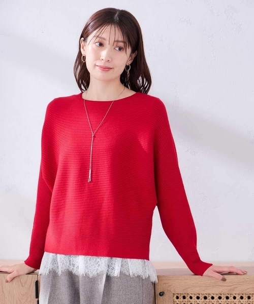 a.v.v（アーヴェヴェ）の「【雑誌InRed(宝島社)11月号掲載】バックパール ショート丈 ニット（ニット/セーター・レディース・ブラック/グレー/アイボリー/レッド・40/36/38）」の22枚目の写真