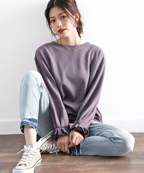 classicalelf（クラシカルエルフ）の「裾ダメージ無地オーバーダイスタンダードストレートヴィンテージレギュラーデニム(フルレングス)（デニムパンツ・レディース・サックスブルー/インディゴブルー/ブルー・34/28/36/30/38/26/32/XX-LARGE/SMALL/MEDIUM/LARGE/X-LARGE）」の6枚目の写真
