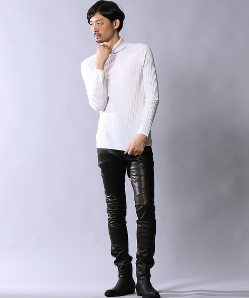 セール】ゴートレザースリムストレートストレッチパンツ（その他