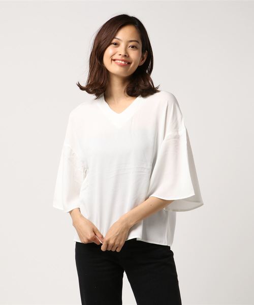 earth music&ecology（アースミュージックアンドエコロジー）の「とろみフレアー袖ブラウス（シャツ/ブラウス・レディース・ピンク/ドット/ライトグレー/グリーン/ストライプ/オフホワイト・FREE）」の20枚目の写真