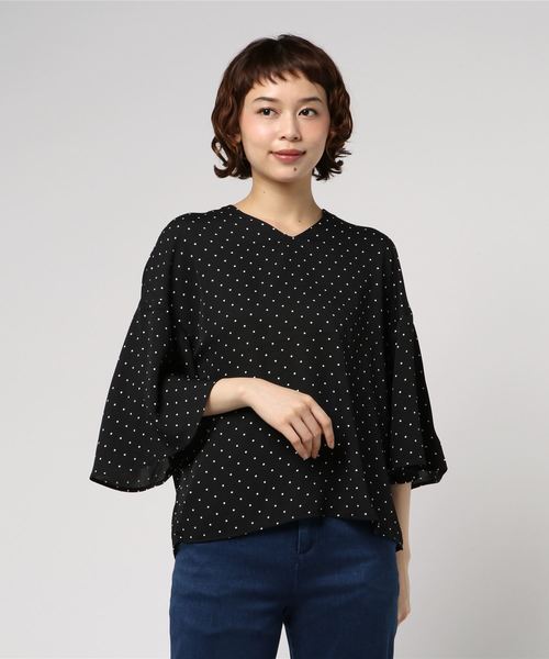 earth music&ecology（アースミュージックアンドエコロジー）の「とろみフレアー袖ブラウス（シャツ/ブラウス・レディース・ピンク/ドット/ライトグレー/グリーン/ストライプ/オフホワイト・FREE）」の19枚目の写真