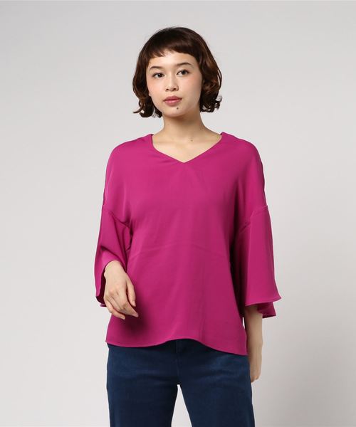 earth music&ecology（アースミュージックアンドエコロジー）の「とろみフレアー袖ブラウス（シャツ/ブラウス・レディース・ピンク/ドット/ライトグレー/グリーン/ストライプ/オフホワイト・FREE）」の5枚目の写真