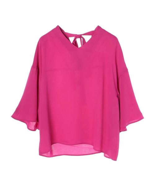 earth music&ecology（アースミュージックアンドエコロジー）の「とろみフレアー袖ブラウス（シャツ/ブラウス・レディース・ピンク/ドット/ライトグレー/グリーン/ストライプ/オフホワイト・FREE）」の8枚目の写真