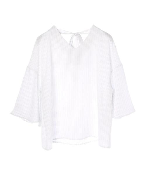 earth music&ecology（アースミュージックアンドエコロジー）の「とろみフレアー袖ブラウス（シャツ/ブラウス・レディース・ピンク/ドット/ライトグレー/グリーン/ストライプ/オフホワイト・FREE）」の9枚目の写真