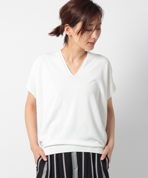 laboratory work（ラボラトリーワーク）の「コクーンホールガーメントVネックニットプルオーバー（ニット/セーター・レディース・ホワイト/ブラック/オレンジ・MEDIUM）」の18枚目の写真