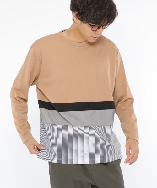 LAKOLE(ラコレ)の「布帛切り替えポンチロングTシャツ / LAKOLE(Tシャツ/カットソー・メンズ・ホワイト/ベージュ/ネイビー・MEDIUM/LARGE)」の1枚目の写真