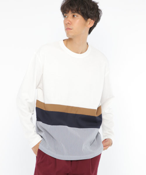 LAKOLE(ラコレ)の「布帛切り替えポンチロングTシャツ / LAKOLE(Tシャツ/カットソー・メンズ・ホワイト/ベージュ/ネイビー・MEDIUM/LARGE)」の2枚目の写真