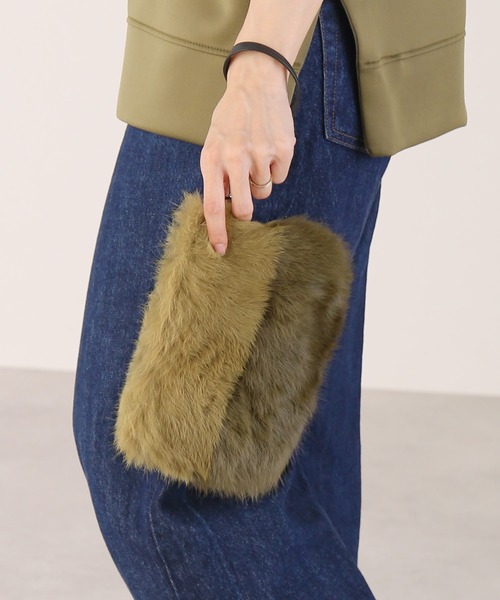 セール】ラビットファー バイカラー ポーチ（クラッチバッグ）｜sankyo  