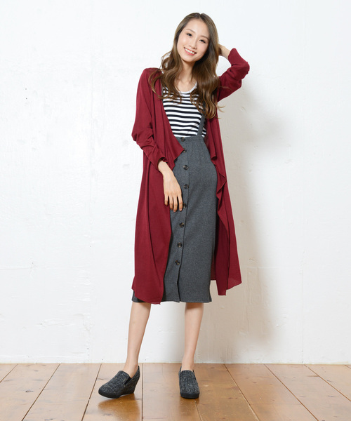 shopnikoniko(ショップニコニコ)の「ニットソーロングトッパーカーディガン(カーディガン/ボレロ・レディース・ブラック/ダークグリーン/グレー/カーキ/マスタード/バーガンディー/テラコッタ・M/L)」の7枚目の写真