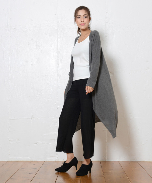 shopnikoniko(ショップニコニコ)の「ニットソーロングトッパーカーディガン(カーディガン/ボレロ・レディース・ブラック/ダークグリーン/グレー/カーキ/マスタード/バーガンディー/テラコッタ・M/L)」の3枚目の写真