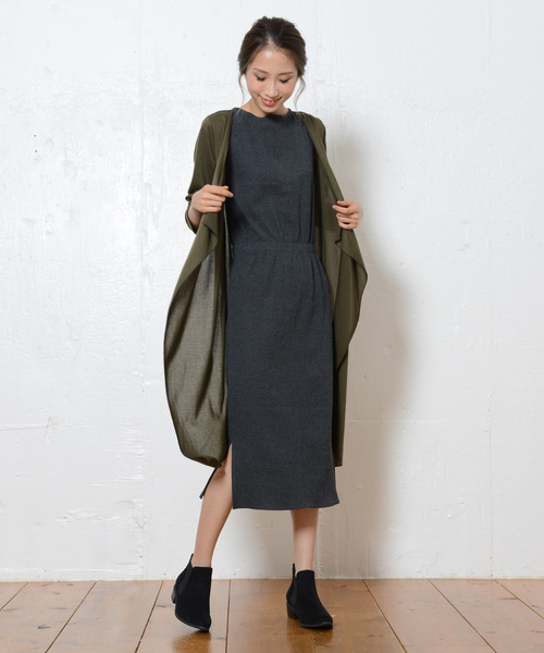 shopnikoniko(ショップニコニコ)の「ニットソーロングトッパーカーディガン(カーディガン/ボレロ・レディース・ブラック/ダークグリーン/グレー/カーキ/マスタード/バーガンディー/テラコッタ・M/L)」の5枚目の写真