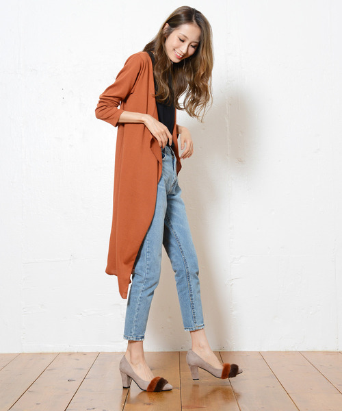 shopnikoniko(ショップニコニコ)の「ニットソーロングトッパーカーディガン(カーディガン/ボレロ・レディース・ブラック/ダークグリーン/グレー/カーキ/マスタード/バーガンディー/テラコッタ・M/L)」の4枚目の写真