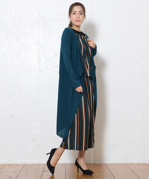 shopnikoniko(ショップニコニコ)の「ニットソーロングトッパーカーディガン(カーディガン/ボレロ・レディース・ブラック/ダークグリーン/グレー/カーキ/マスタード/バーガンディー/テラコッタ・M/L)」の1枚目の写真