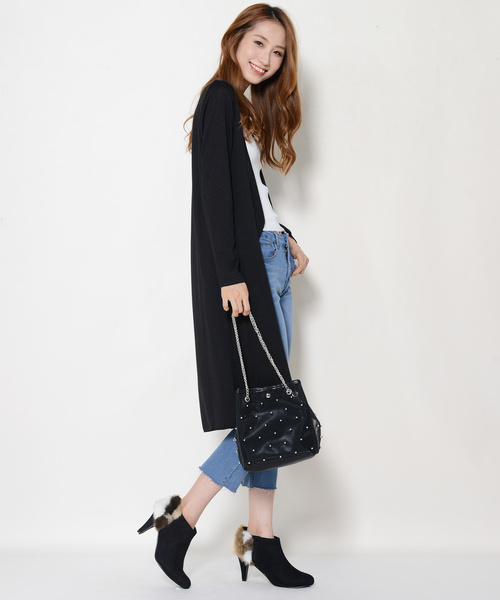 shopnikoniko(ショップニコニコ)の「ニットソーロングトッパーカーディガン(カーディガン/ボレロ・レディース・ブラック/ダークグリーン/グレー/カーキ/マスタード/バーガンディー/テラコッタ・M/L)」の11枚目の写真