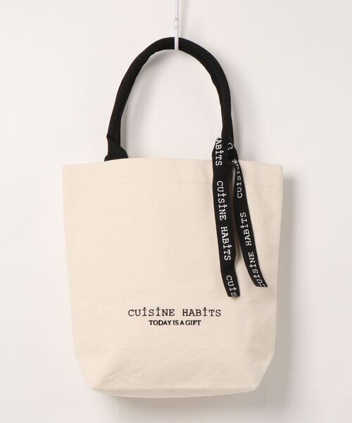 CUISINE HABITS（クイジーヌハビッツ）の「VERTICAL COTTON TOTE / コットントート（トートバッグ・レディース・ホワイト/ブラック/グレー/グレイッシュベージュ/ホワイト×ブラック・フリー）」の22枚目の写真