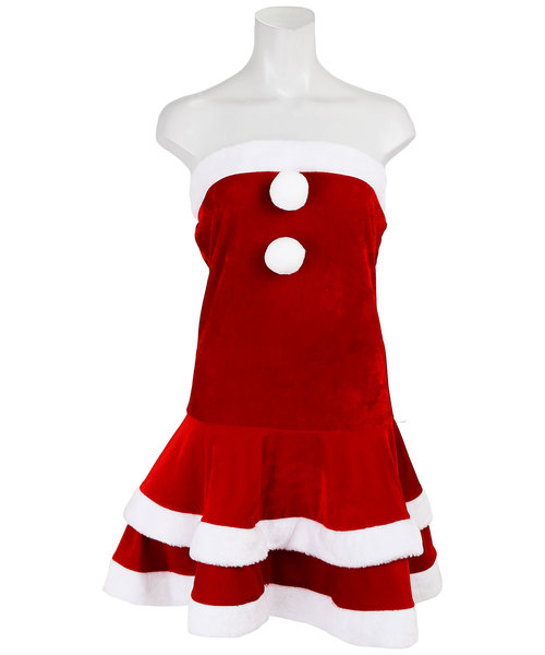 Tika（ティカ）の「サンタ コスプレ ノースリーブ ベアトップ フレア ミニ ワンピース 3点セット かわいい セクシー クリスマス コスチューム サンタコス（コスチューム/パーティーグッズ・レディース・レッド・M/L/XL）」の4枚目の写真