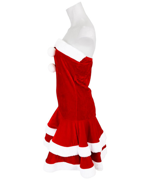 Tika（ティカ）の「サンタ コスプレ ノースリーブ ベアトップ フレア ミニ ワンピース 3点セット かわいい セクシー クリスマス コスチューム サンタコス（コスチューム/パーティーグッズ・レディース・レッド・M/L/XL）」の2枚目の写真