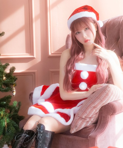 Tika（ティカ）の「サンタ コスプレ ノースリーブ ベアトップ フレア ミニ ワンピース 3点セット かわいい セクシー クリスマス コスチューム サンタコス（コスチューム/パーティーグッズ・レディース・レッド・M/L/XL）」の13枚目の写真