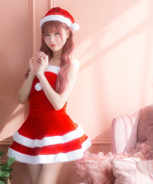 Tika（ティカ）の「サンタ コスプレ ノースリーブ ベアトップ フレア ミニ ワンピース 3点セット かわいい セクシー クリスマス コスチューム サンタコス（コスチューム/パーティーグッズ・レディース・レッド・M/L/XL）」の14枚目の写真